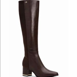 NEW Calvin Klein High Riding Almond Shape Toed Boots in Coffee Bean